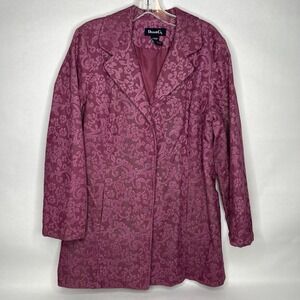Denim & Co Jacket Womens Medium Corduroy Damask Floral Button Up Long Coat Lined